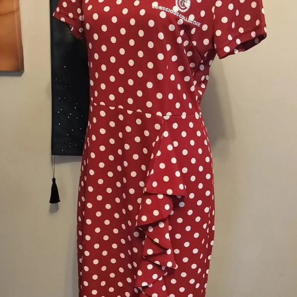 Conscious Collection Women's White And Red Polka Dot Dress Size Medium New - Picture 13 of 14